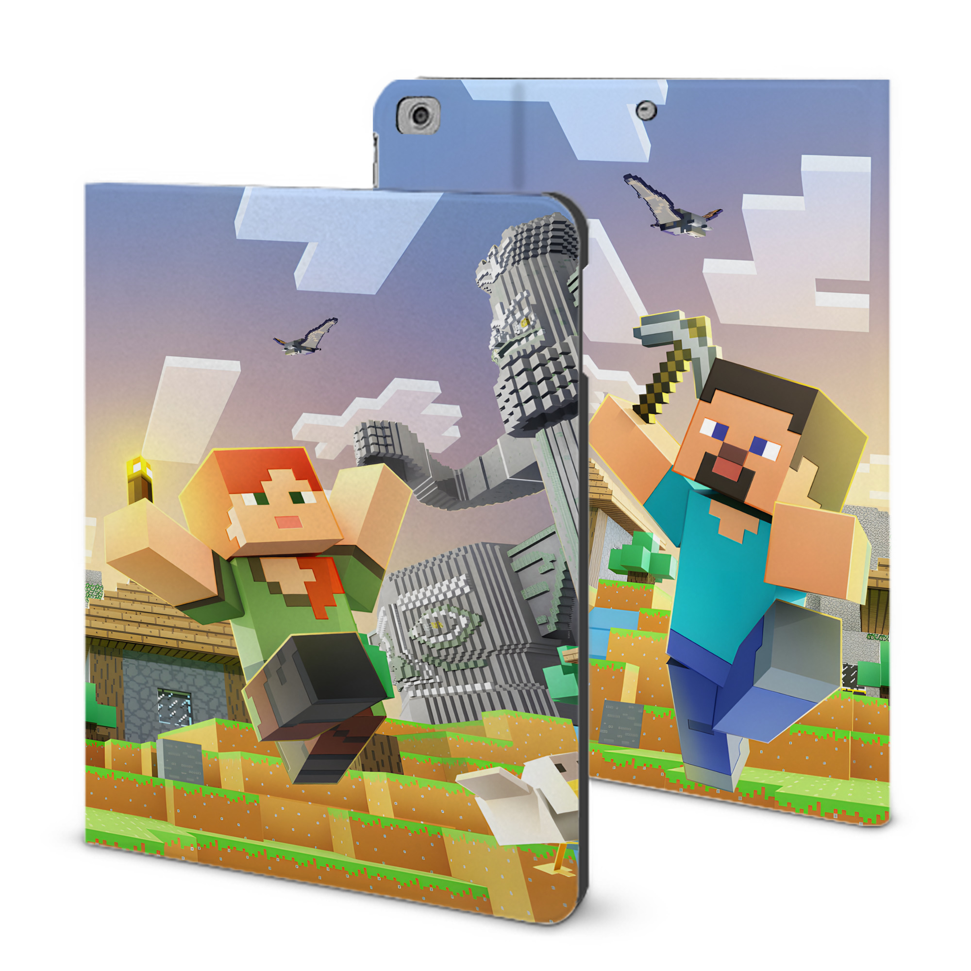 （画像用） マインクラフト ブロックの世界 Minecraft MC Block world IPad ケース ブック型 PUレザー TPU 耐衝撃 軽量 薄型 ペン収納なし 全面保護 IPad 各モデル対応